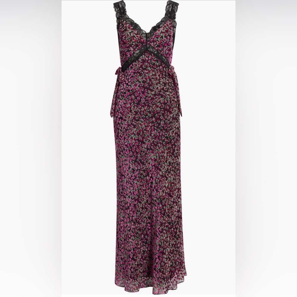 NWT Lulu's Lily Lace Trim Sleeveless Velvet Gown Sz Medium